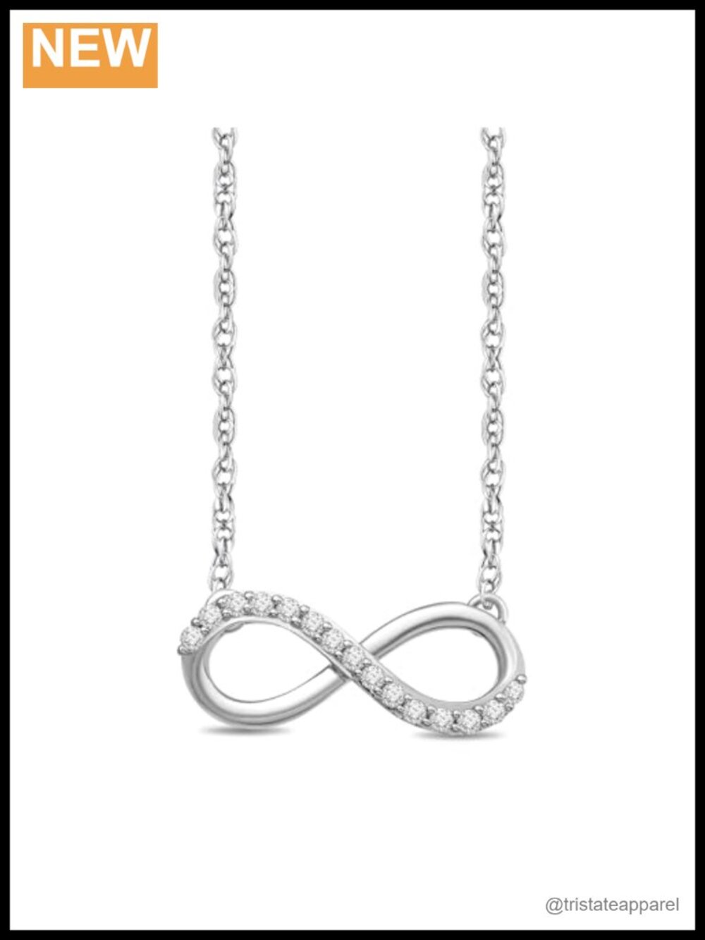 10K White Gold Infinity Diamond Pendant Necklace Rope Chain